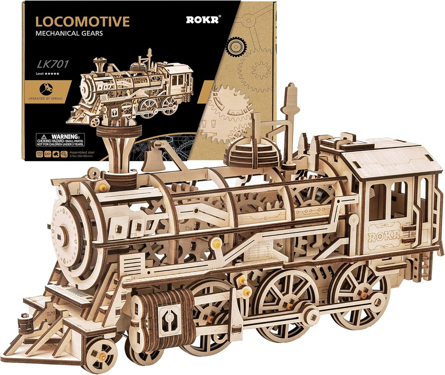 Robotime Locomotiva in Legno a Molla LK701 - Kit Modellismo 3D Fai Da Te Mobile