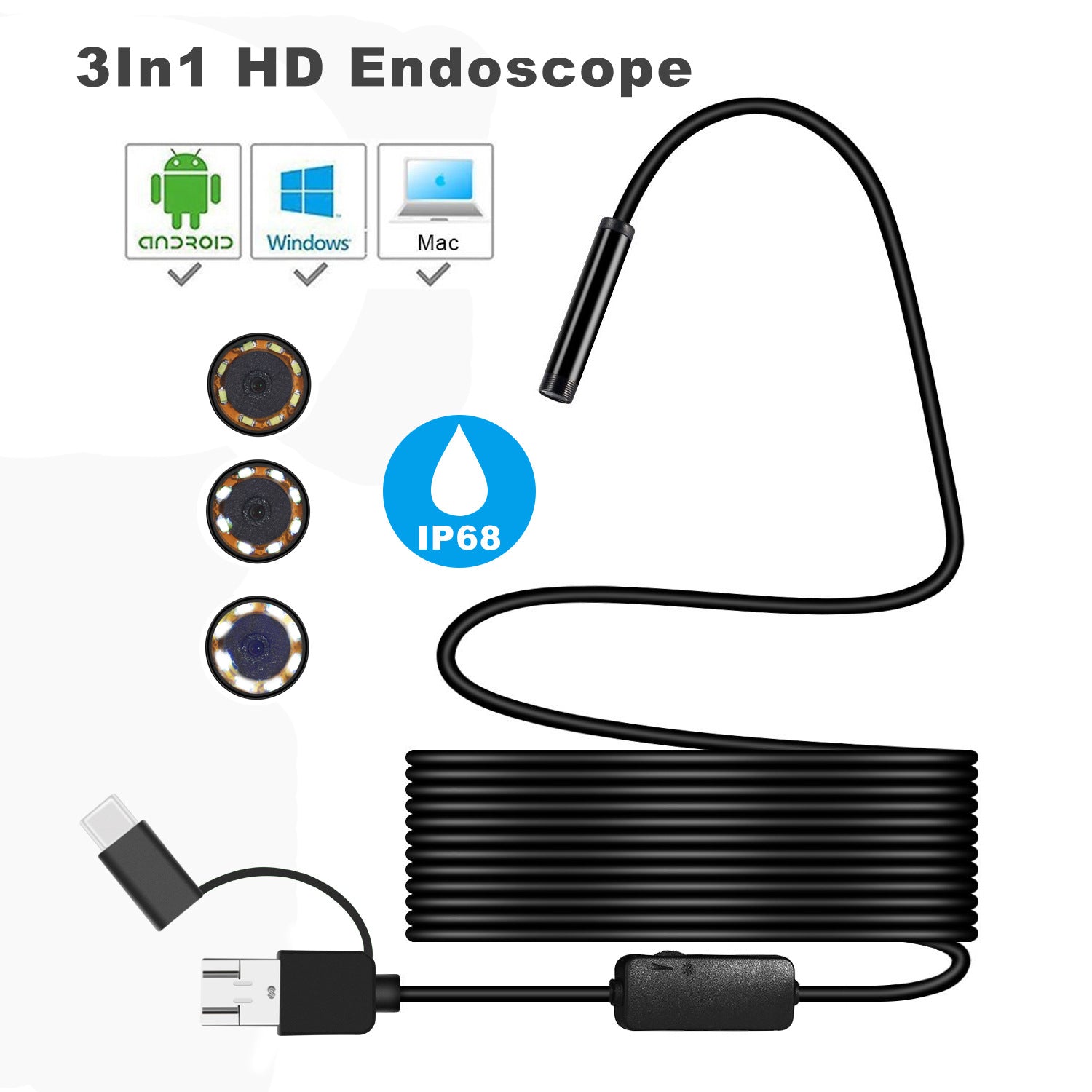 Endoscopio USB 3-in-1 Type-C Android - Telecamera Ispezione Flessibile