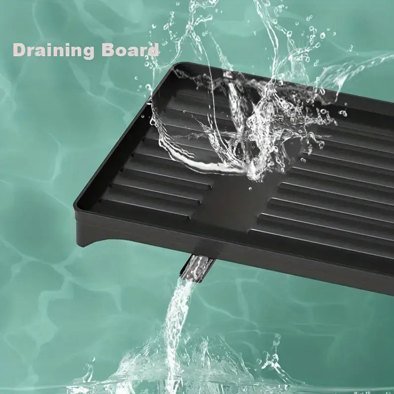 1pc dish drying rack for kitchen counter over the sink detachable larger capacity 2 tier dish drying rack drainboard set with double layer bowl rack cup rack drain board sticky board rack cutlery rack kitchen accessories black white details 6