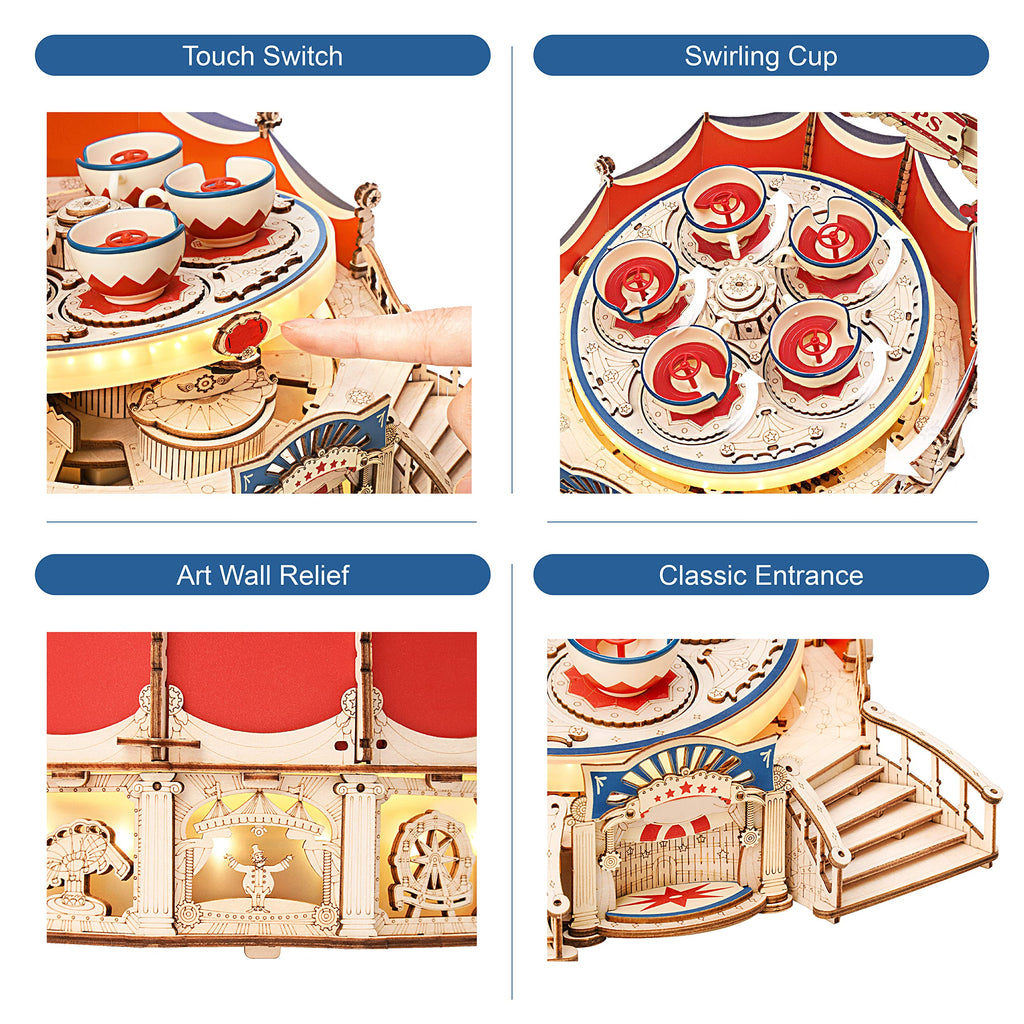 Robotime ROKR Tilt-A-Whirl Music Box EA04 - Puzzle 3D Giostra Parco Divertimenti