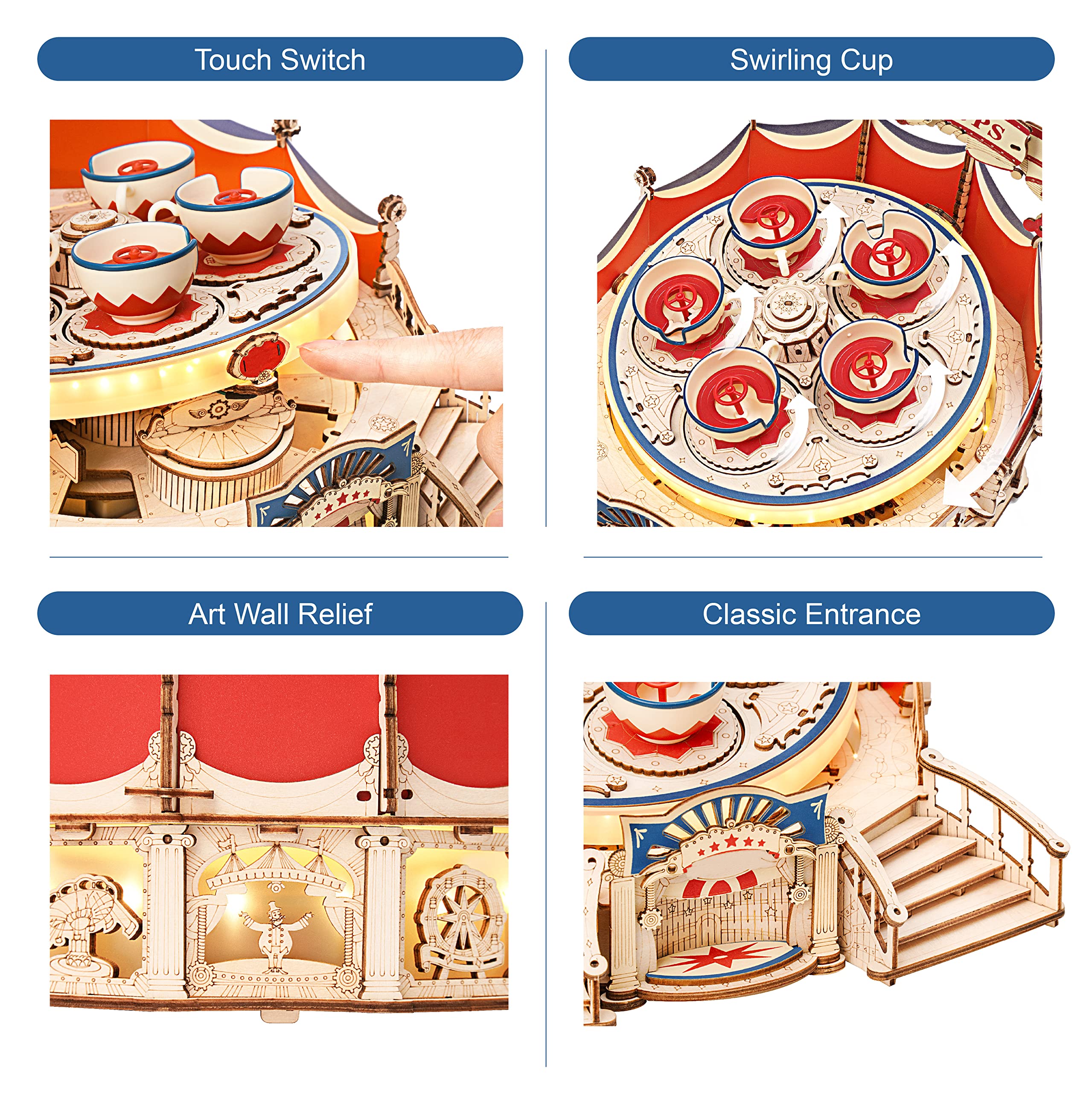 Robotime ROKR Tilt-A-Whirl Music Box EA04 - Puzzle 3D Giostra Parco Divertimenti