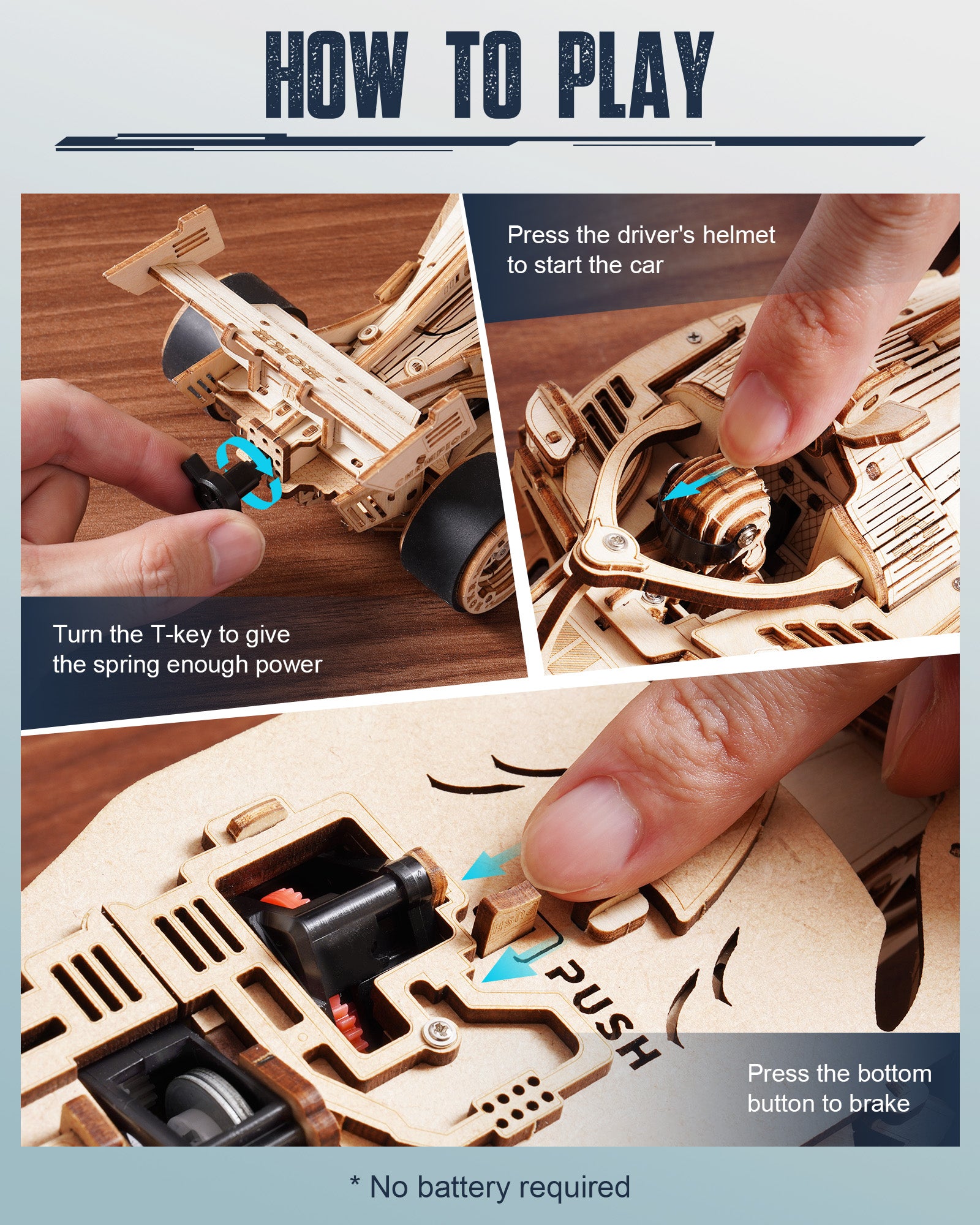 Robotime Auto da Corsa 3D in Legno con Motore Meccanico Ruggente - Puzzle Modellismo