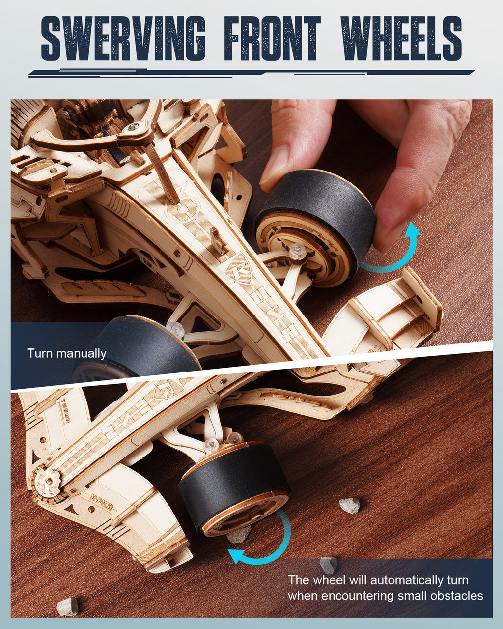 Robotime Auto da Corsa 3D in Legno con Motore Meccanico Ruggente - Puzzle Modellismo