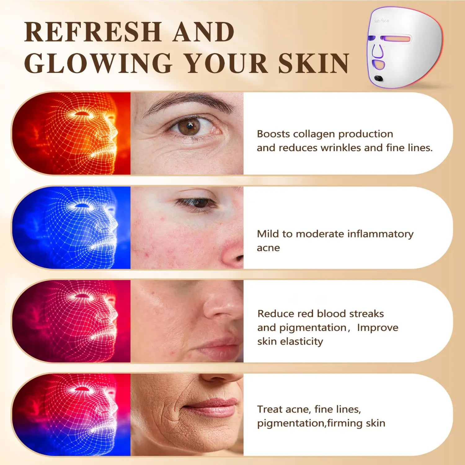 LED Face Mask Facial Care Tool Red Light Therapy Mask For Face For Home Travel