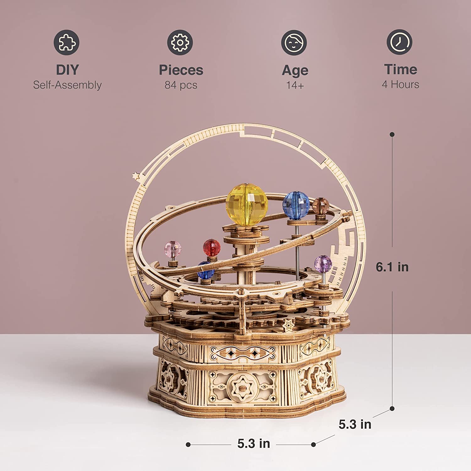 Robotime ROKR Notte Stellata Rotante - Music Box Meccanico 3D in Legno con Movimento