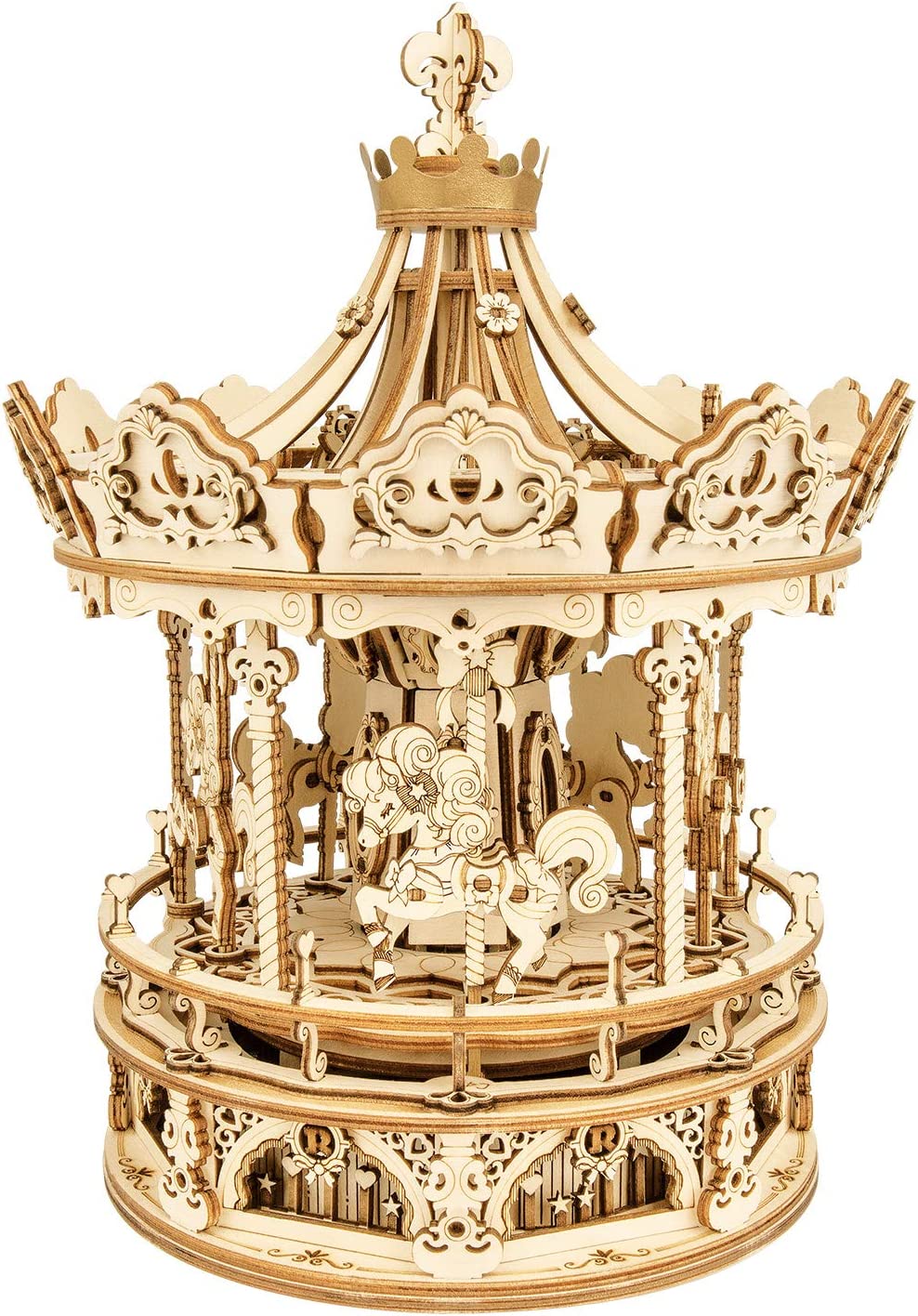 Robotime ROKR Carosello Romantico AMK62 - Music Box 3D Legno Rotante 800g