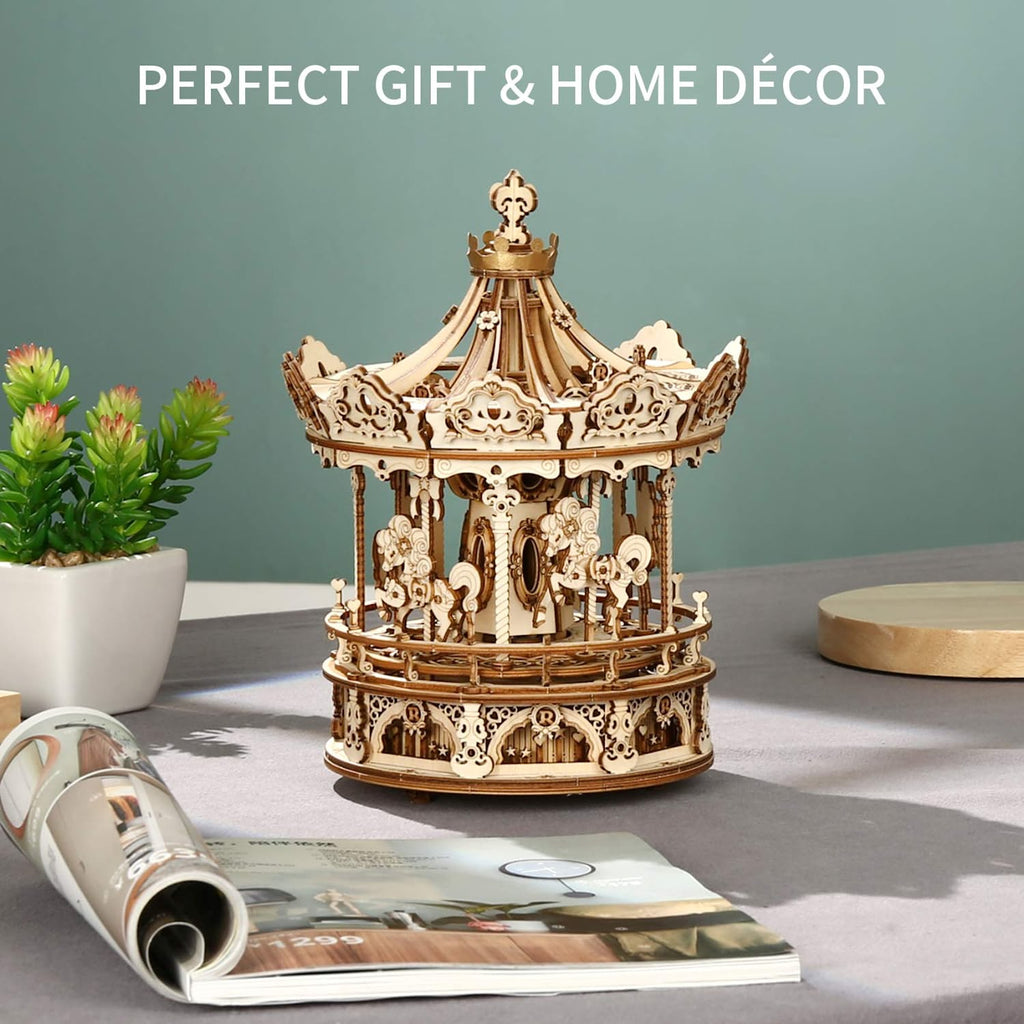 Robotime ROKR Carosello Romantico AMK62 - Music Box 3D Legno Rotante 800g