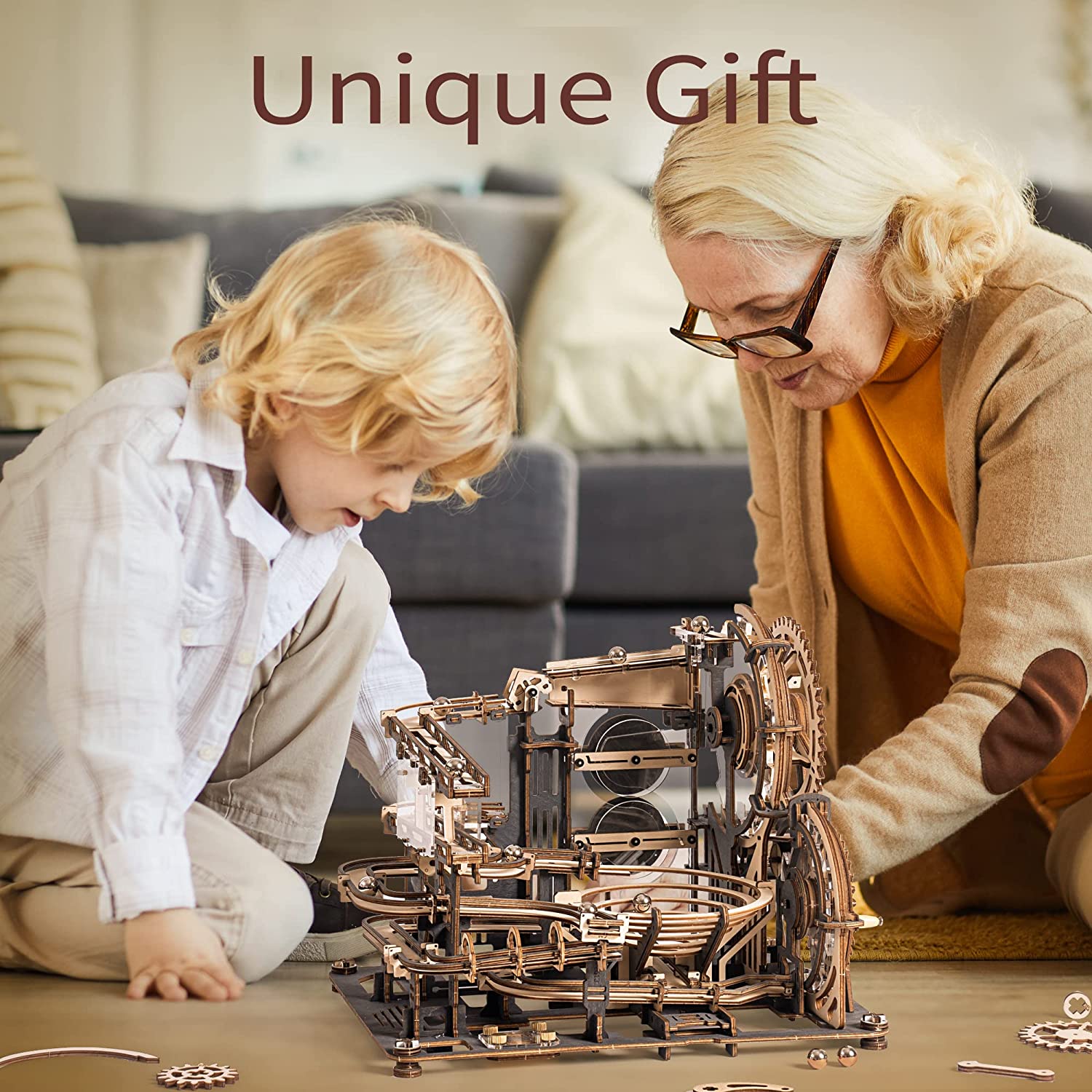 Robotime ROKR Marble Night City - Pista Biglie 3D Legno con Ruota Idraulica Luminosa