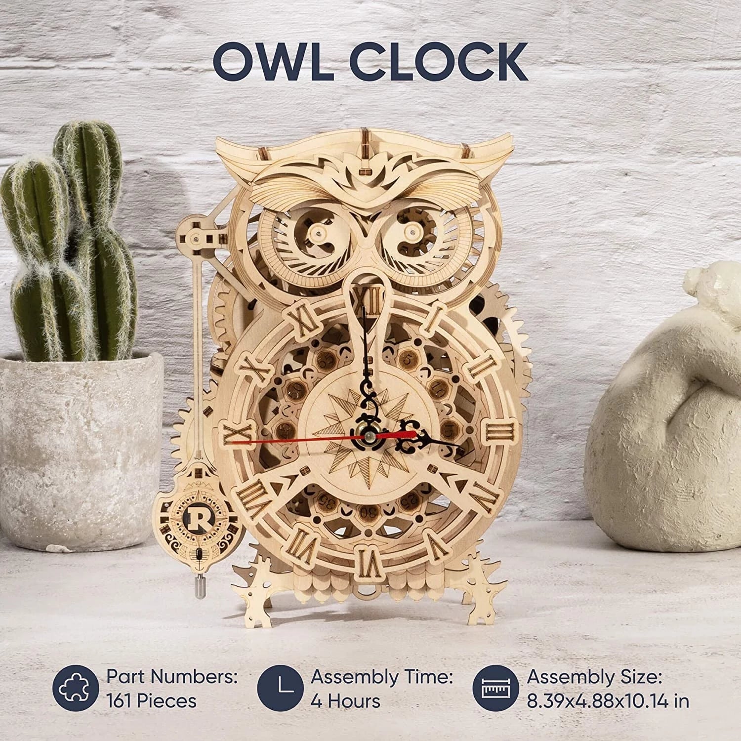 ROKR Orologio Gufo 3D in Legno | Puzzle Meccanico con Movimento a Pendolo