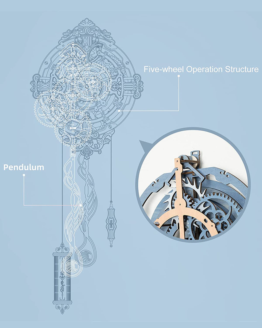 Robotime ROKR Orologio da Parete Note Romantiche LC701 - Puzzle 3D Legno Musicale