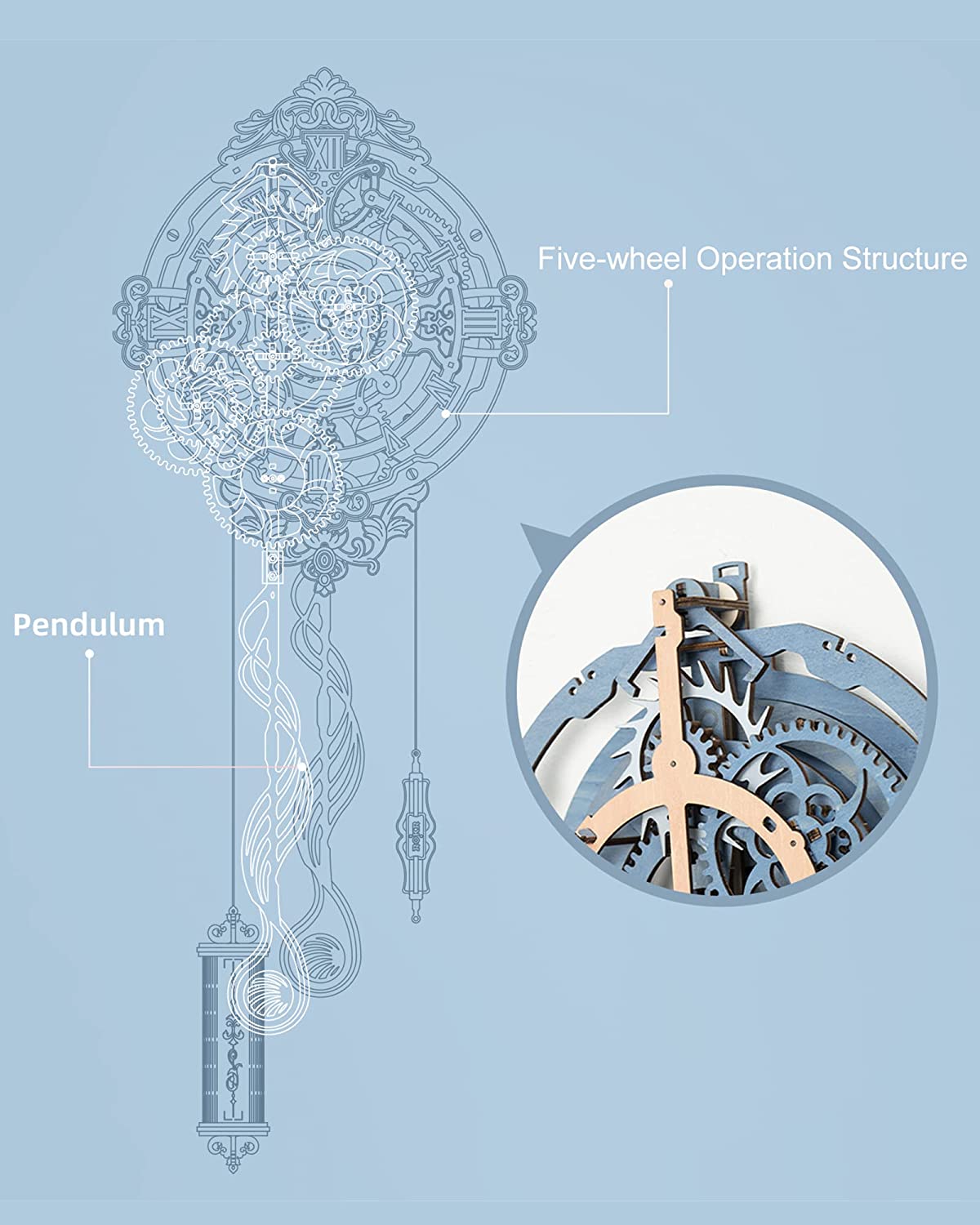 Robotime ROKR Orologio da Parete Note Romantiche LC701 - Puzzle 3D Legno Musicale