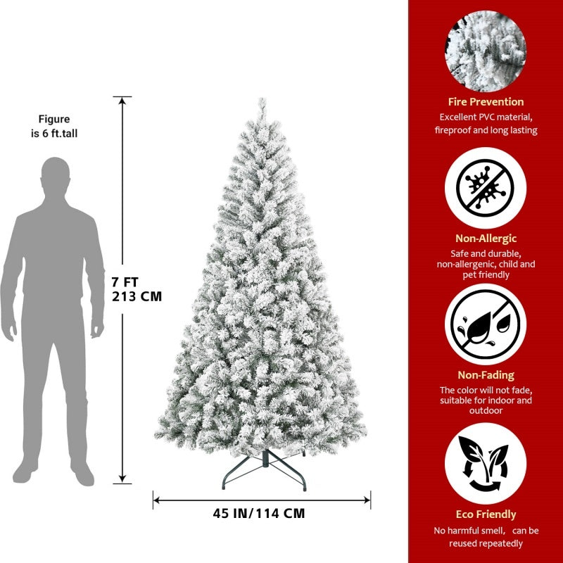 Unlit Artificial Christmas Tree Snow Flocked Fake Christmas Tree With Foldable Base