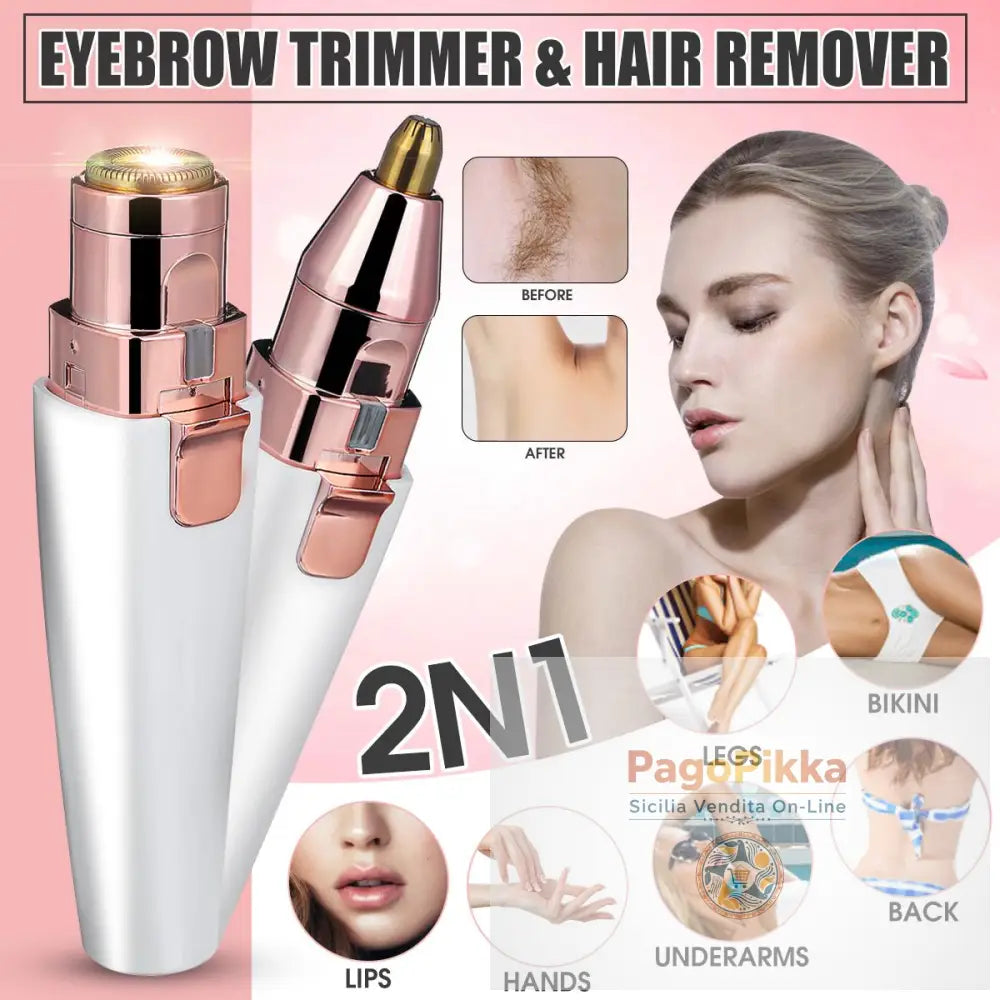 2 IN 1 Lady Epilatori Depilatore Elettrico per Sopracciglia USB Ricaricabile Rasoio per la Rimozione dei Peli con Luce