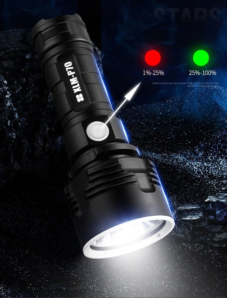 Torcia LED Ricaricabile Ultra Potente - Fascio Regolabile Zoom per Outdoor e Emergenze