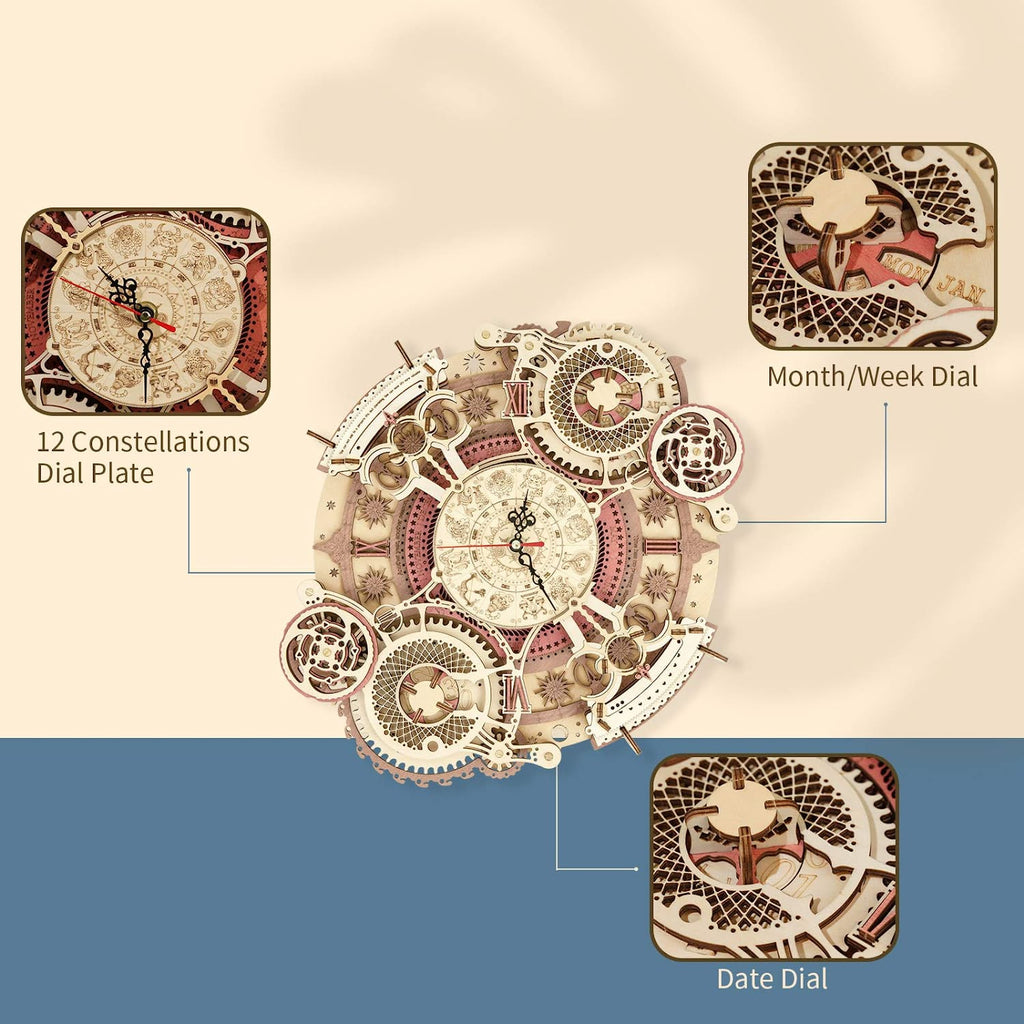 Robotime ROKR Orologio da Parete Zodiaco 3D in Legno - Puzzle Meccanico Decorativo