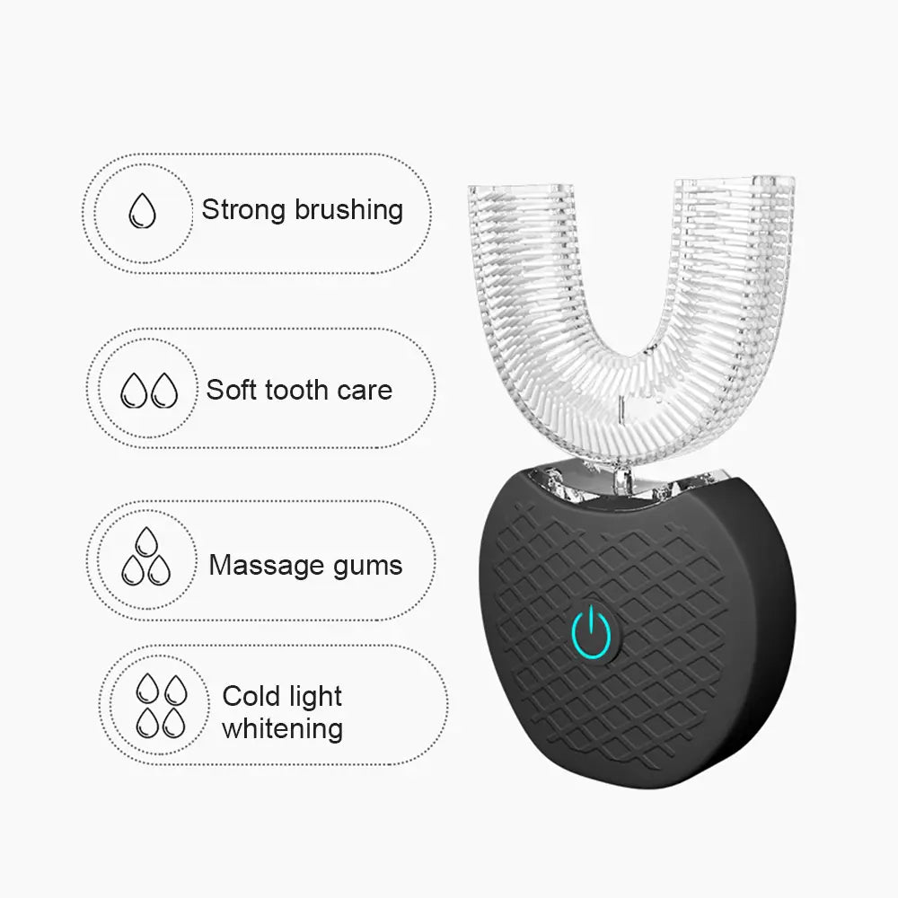 360 Degrees Intelligent Automatic Electric Toothbrush Waterproof U Type Tooth Brush Whitening Blue Light USB Charging