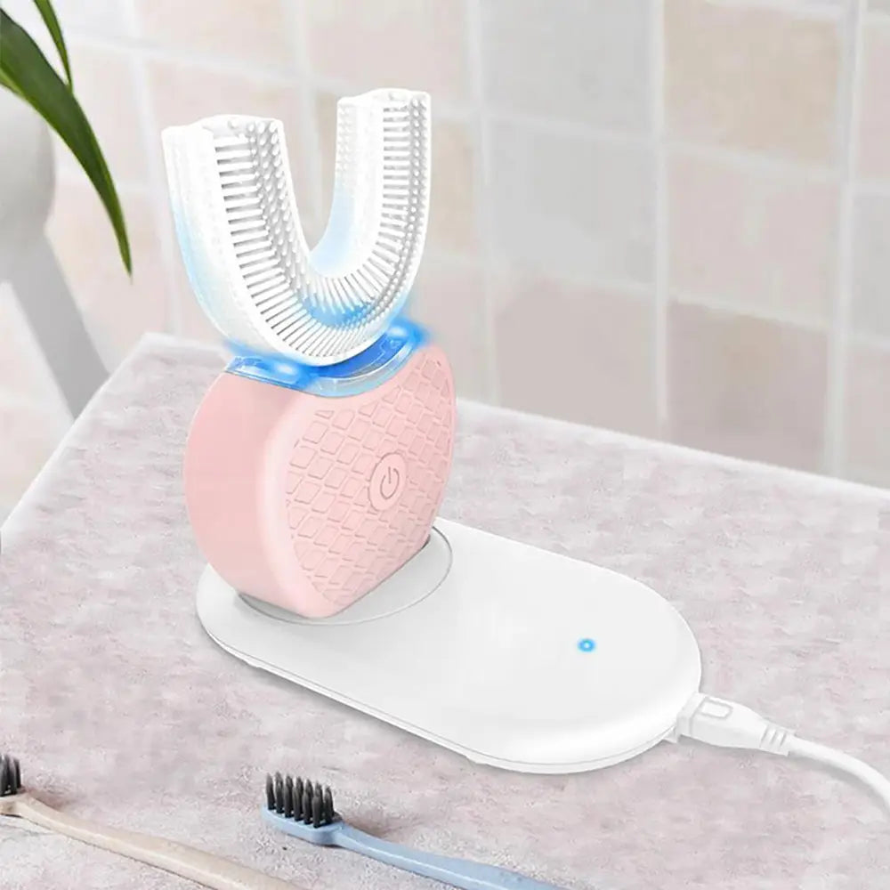 360 Degrees Intelligent Automatic Electric Toothbrush Waterproof U Type Tooth Brush Whitening Blue Light USB Charging
