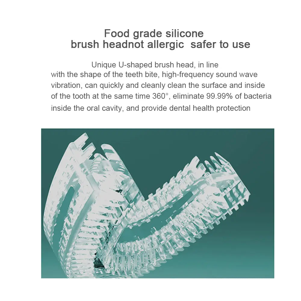 360 Degrees Intelligent Automatic Electric Toothbrush Waterproof U Type Tooth Brush Whitening Blue Light USB Charging