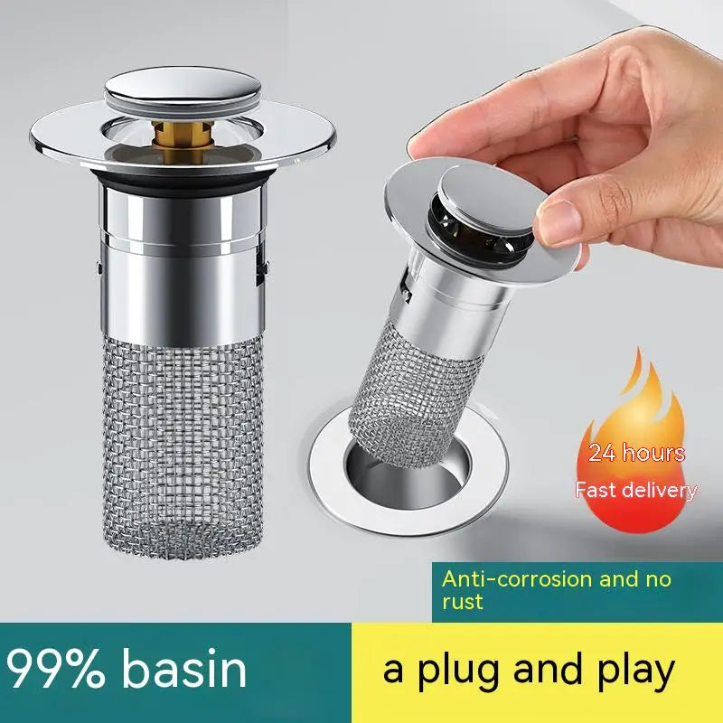 Long Pop-Up Sink Drains Filter Bathroom Press Bounce Basin Plug Stopper Wash Basin Hair Catcher Sink Strainer Kitchen