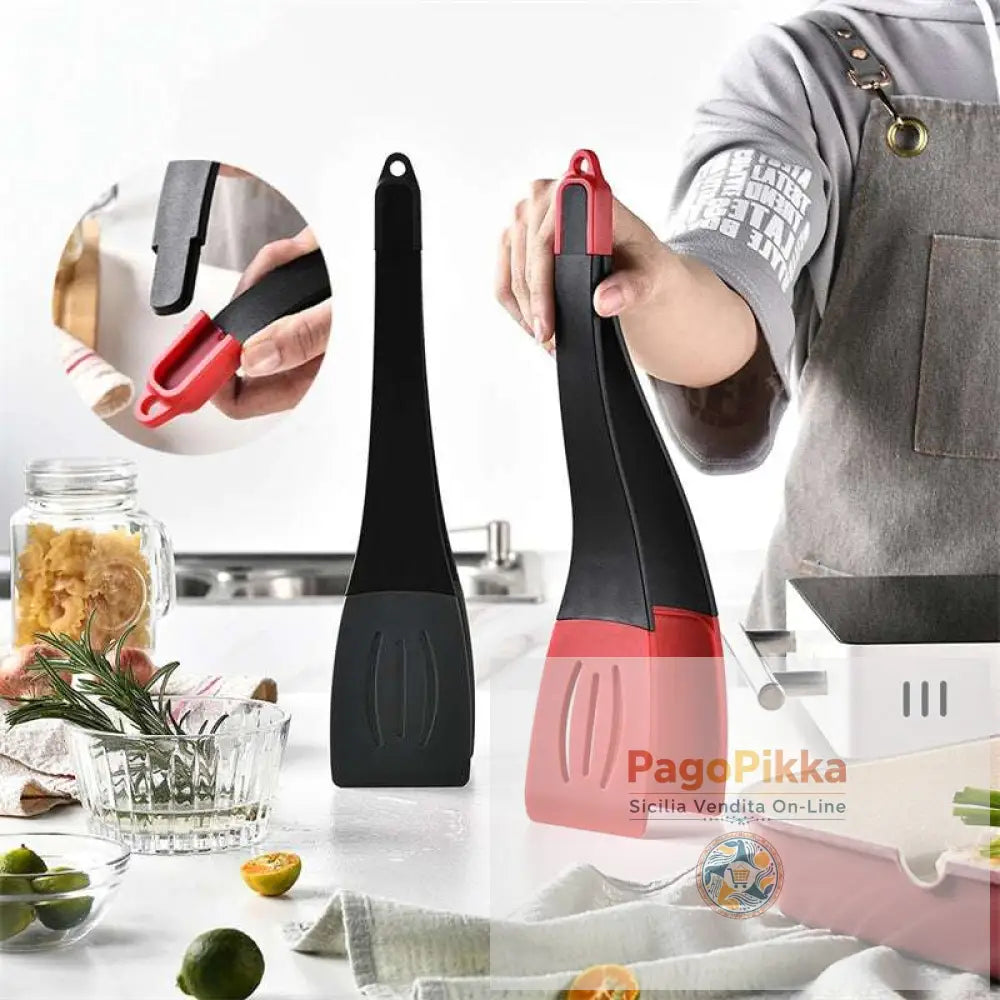 3 in 1 Clip per spatola per friggere Clip per il cibo in silicone Frittura per bistecca Pancake Turn a fessure per pala