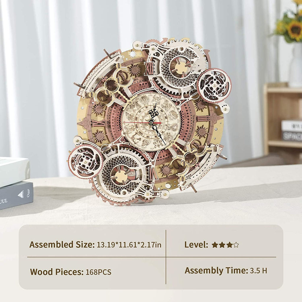 Robotime ROKR Orologio da Parete Zodiaco 3D in Legno - Puzzle Meccanico Decorativo