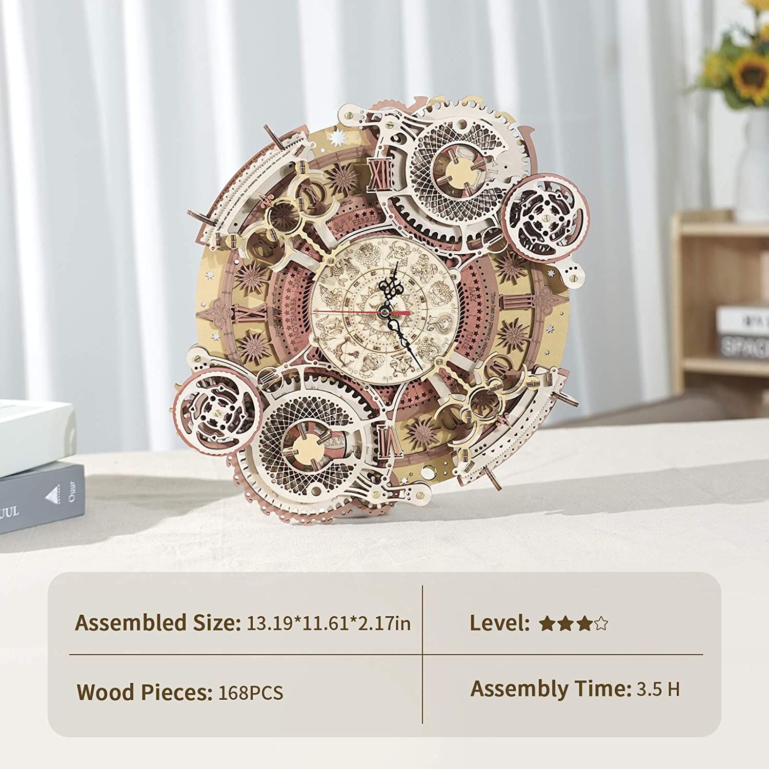 Robotime ROKR Orologio da Parete Zodiaco 3D in Legno - Puzzle Meccanico Decorativo