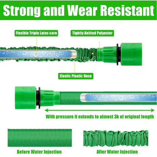 Tubo flessibile per acqua da giardino espandibile espandibile con ugello spruzzatore 25, 50, -- Expandable Flexible Garden Water Hose w Spray Nozzle 25, 50,