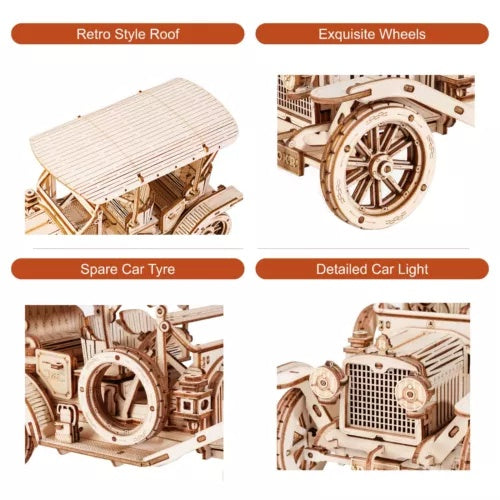 ROKR Puzzle 3D in Legno Auto Vintage MC801 - Kit Modellismo Fai Da Te per Ragazzi