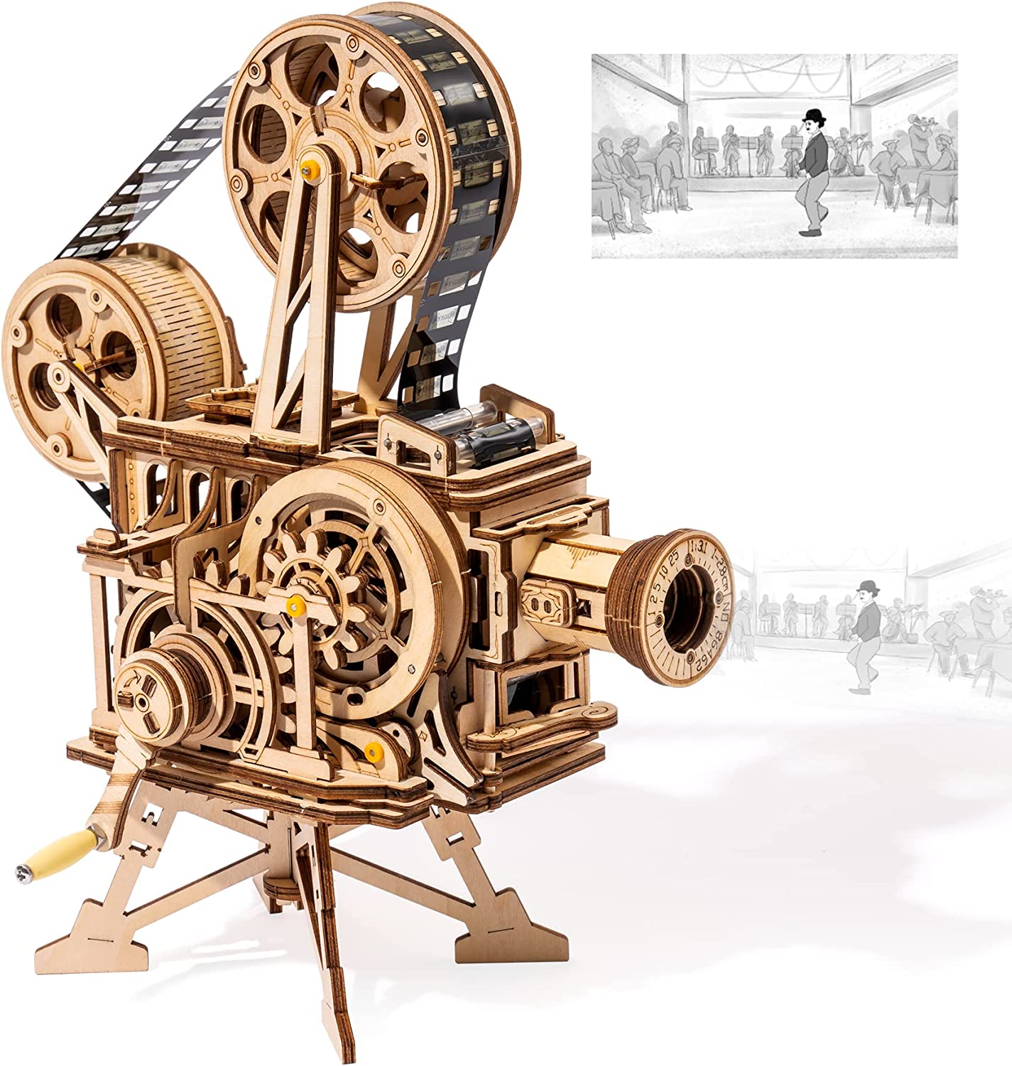 Robotime ROKR Vitascope - Proiettore Cinema 3D in Legno Meccanico Funzionante