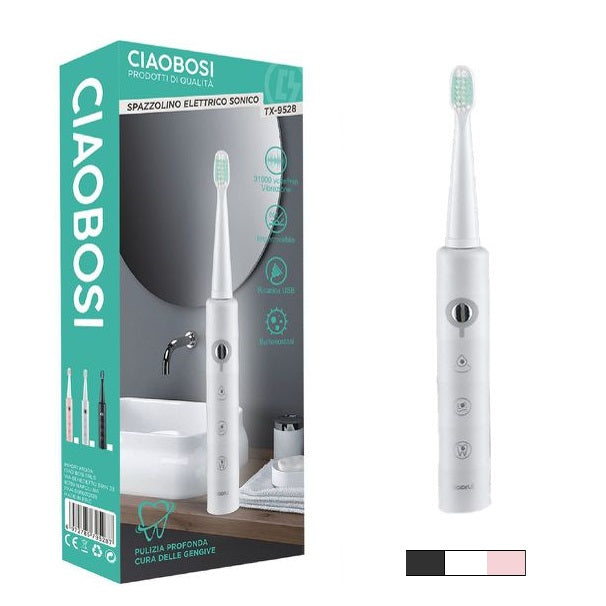 Spazzolino Elettrico Sonico Batteria Ricaricabile Cavo Usb + 3 Testine | Tx-9528