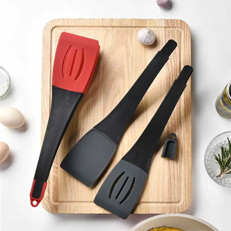 3 in 1 Clip per spatola per friggere Clip per il cibo in silicone Frittura per bistecca Pancake Turn a fessure per pala
