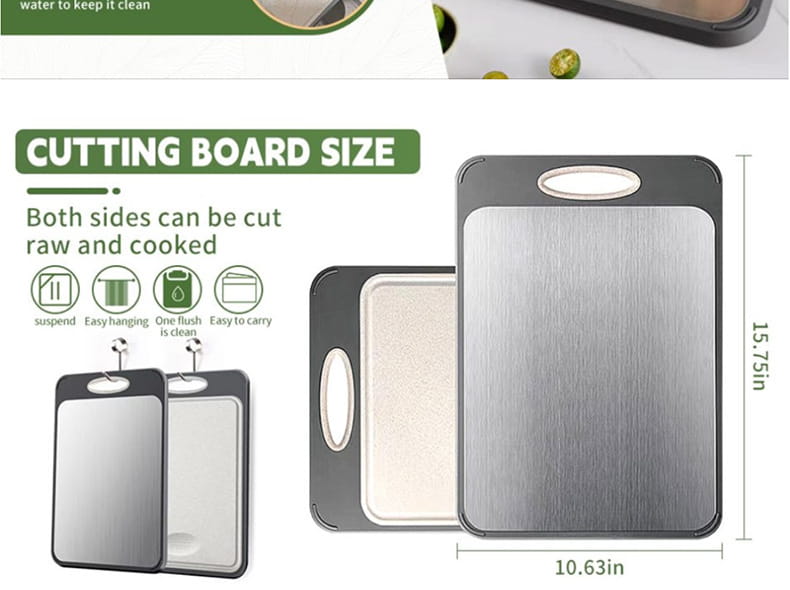 Tagliere in plastica in acciaio inox a doppia faccia per tagliere in cucina domestica con cannuccia di grano PP