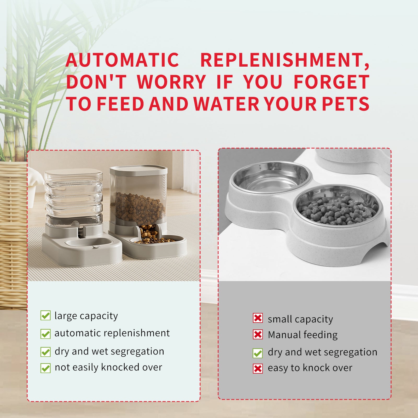 Dispenser Cibo e Acqua per Animali Separabile - Distributore Automatico Grande Capacità