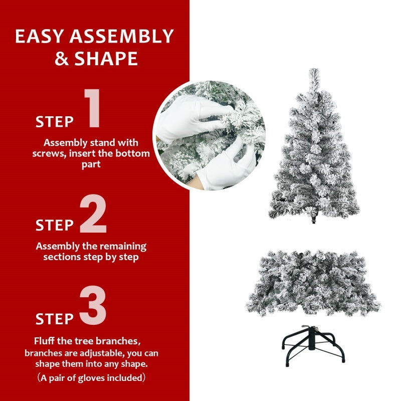 Unlit Artificial Christmas Tree Snow Flocked Fake Christmas Tree With Foldable Base