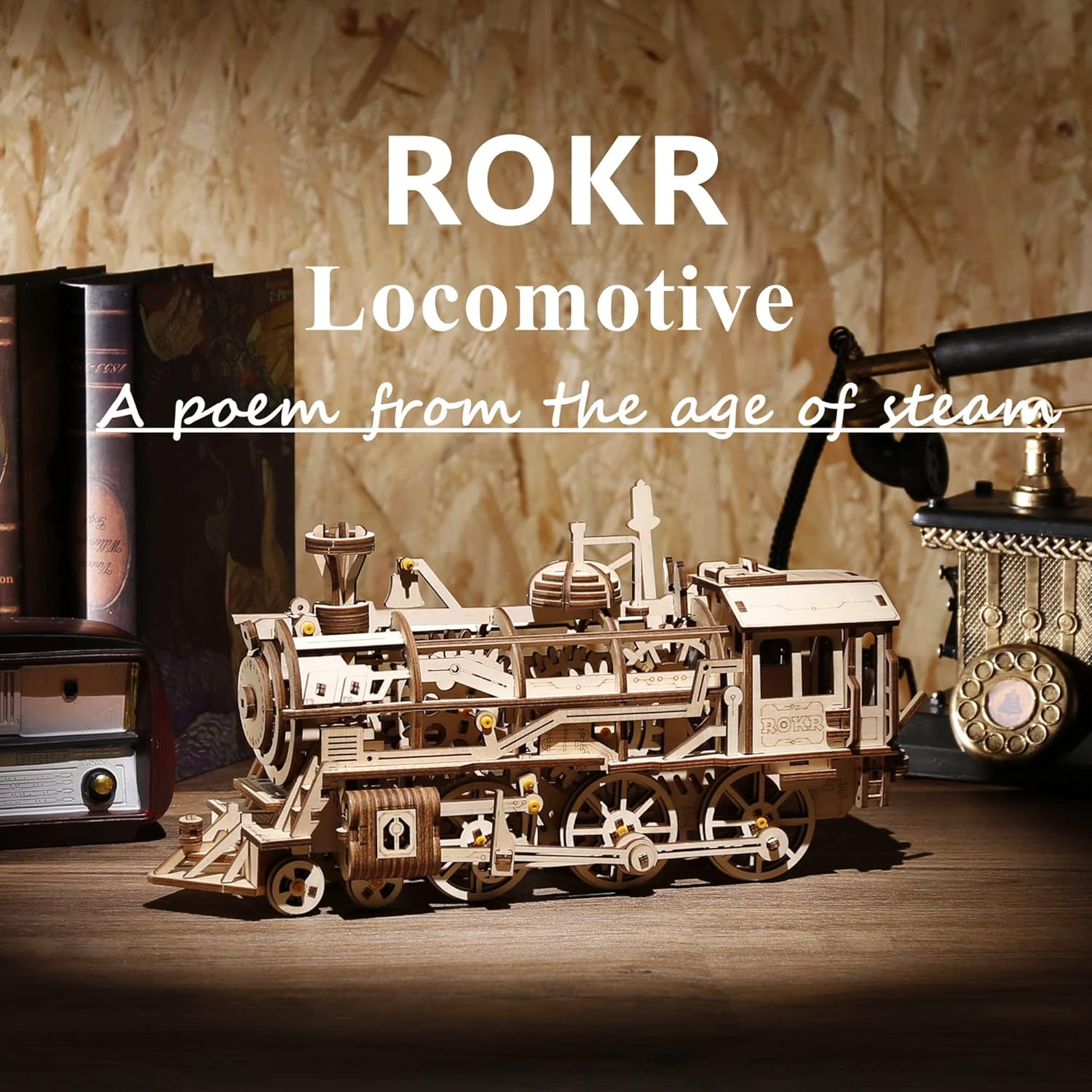 Robotime Locomotiva in Legno a Molla LK701 - Kit Modellismo 3D Fai Da Te Mobile