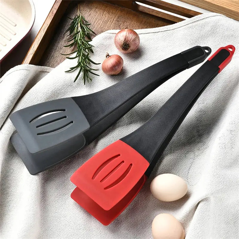 3 in 1 Clip per spatola per friggere Clip per il cibo in silicone Frittura per bistecca Pancake Turn a fessure per pala