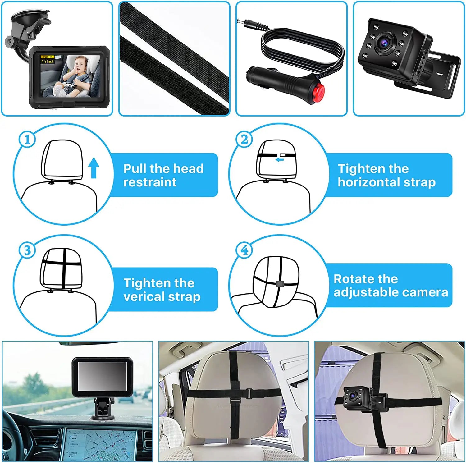 Specchietto per bambini per auto con baby monitor HD 1080P modello privato da 4,3 pollici Copy of 4.3 inch private