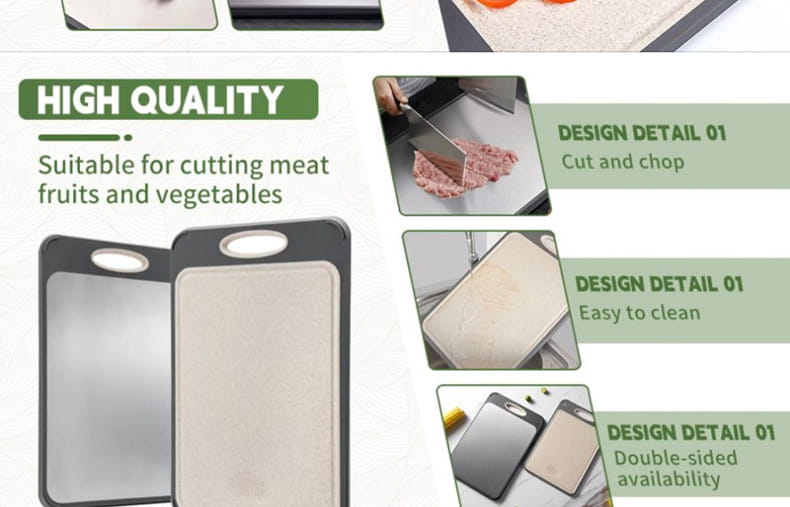 Tagliere in plastica in acciaio inox a doppia faccia per tagliere in cucina domestica con cannuccia di grano PP