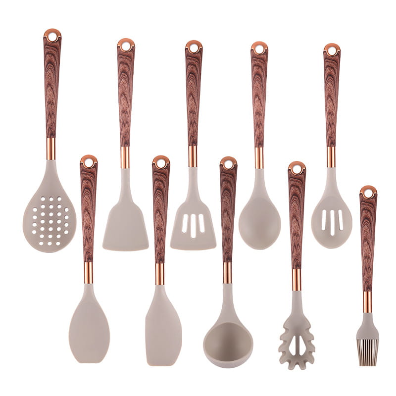 Set di utensili da cucina da 10 pezzi set di utensili da cucina con manico in legno utensili da cucina in silicone
