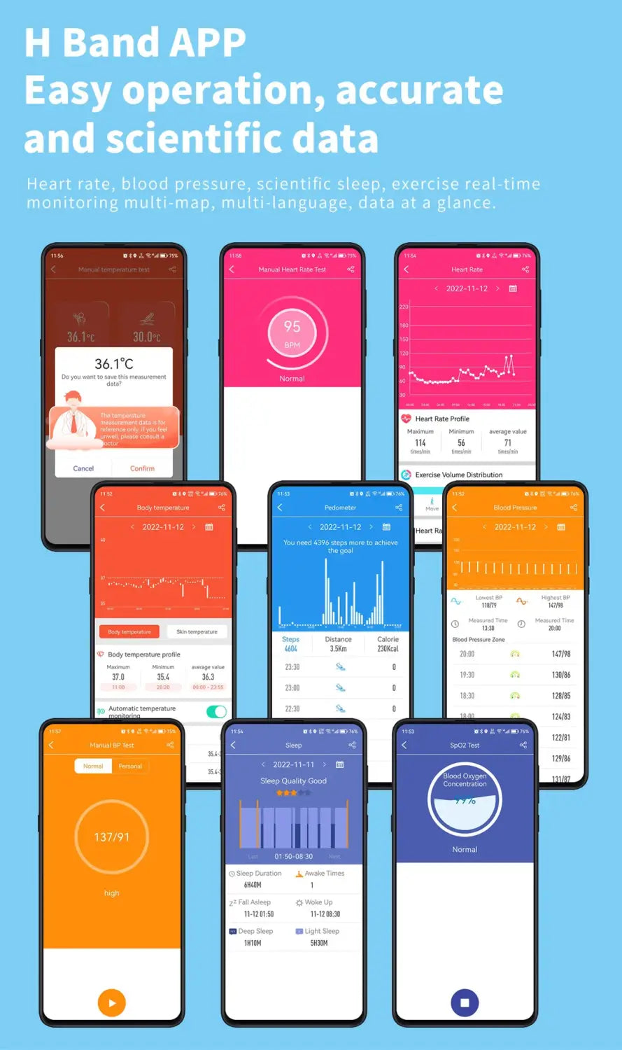 F57L sports wristband heart rate blood pressure monitoring body temperature information push Bluetooth smart watch