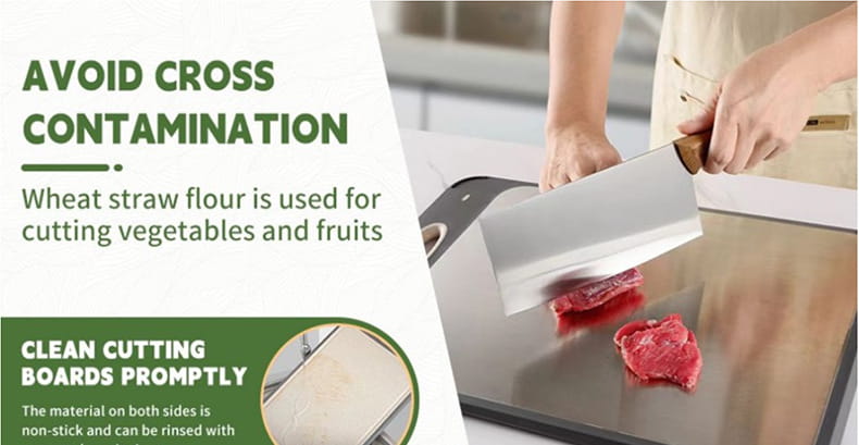Tagliere in plastica in acciaio inox a doppia faccia per tagliere in cucina domestica con cannuccia di grano PP