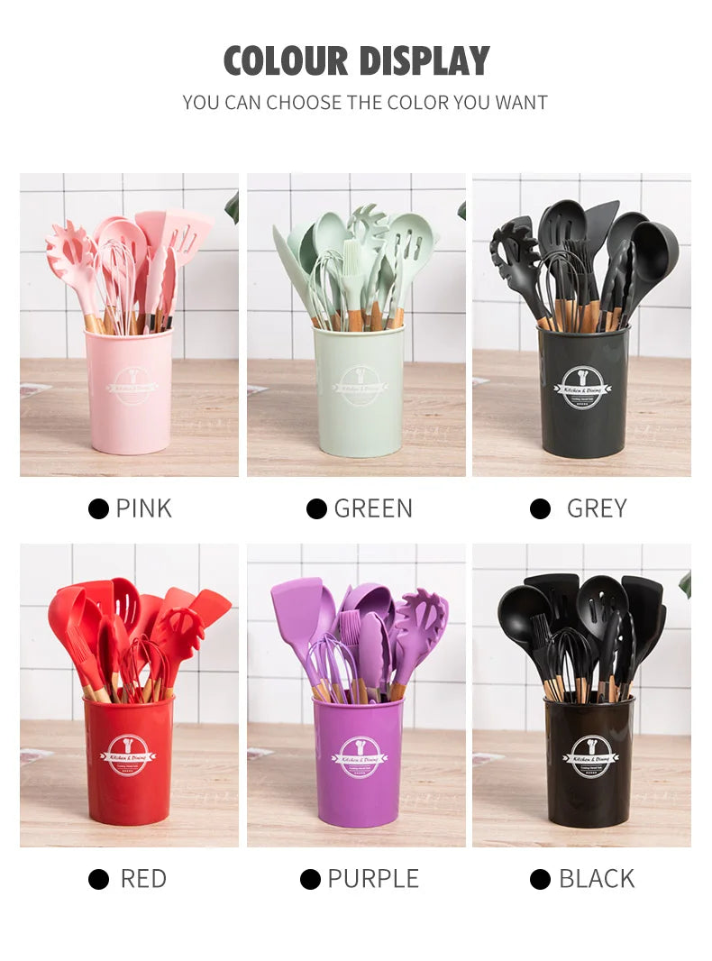 Set di utensili da cucina in silicone per la cucina accessori standard per strumenti da cucina antiaderenti