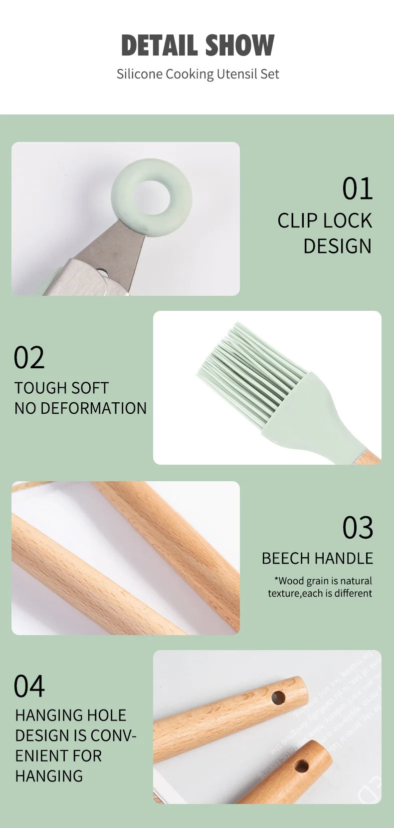 Set di utensili da cucina in silicone per la cucina accessori standard per strumenti da cucina antiaderenti