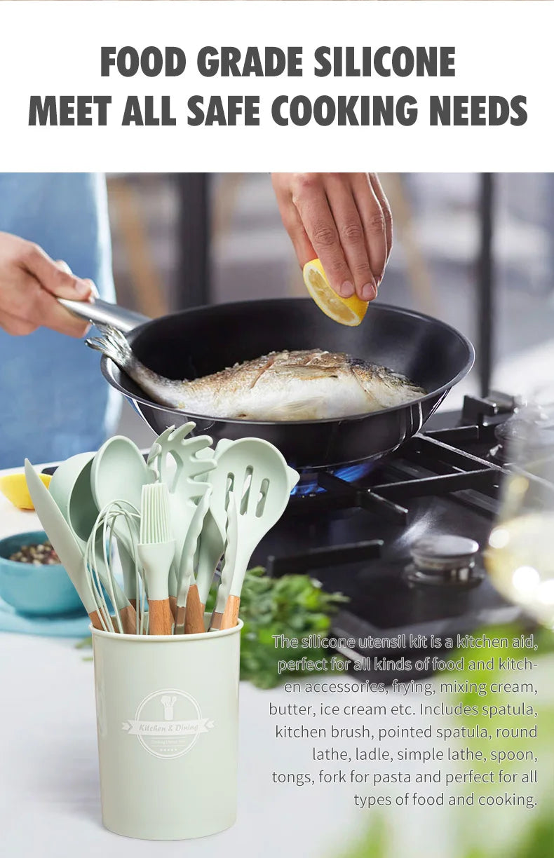 Set di utensili da cucina in silicone per la cucina accessori standard per strumenti da cucina antiaderenti