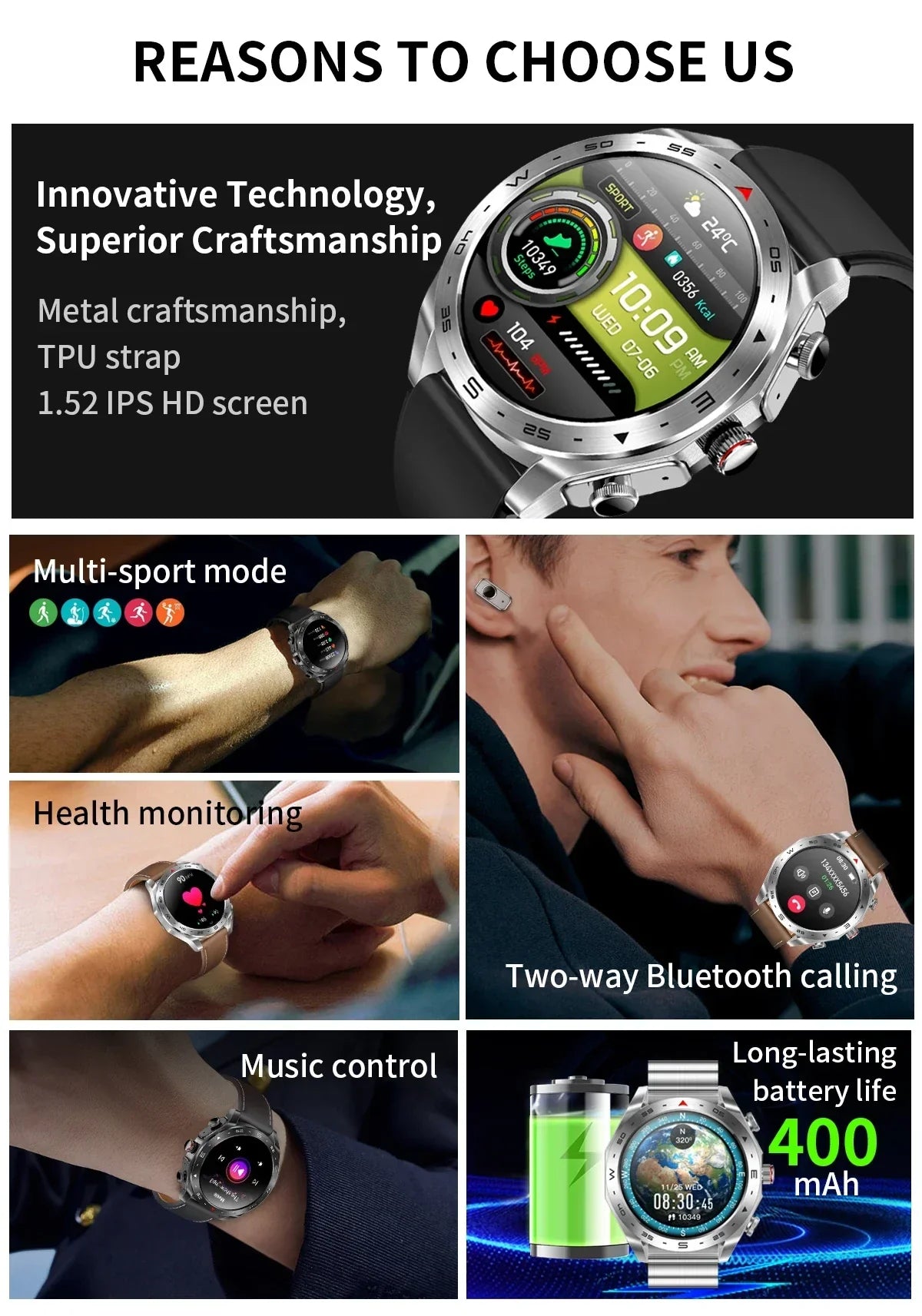 The New T95 Smart Watch With Earphones 1.52 Inch Ips 2 In 1Exercise Blood Pressure Blood Oxygen Message Reminder Smart