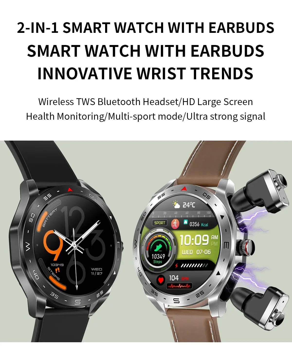 The New T95 Smart Watch With Earphones 1.52 Inch Ips 2 In 1Exercise Blood Pressure Blood Oxygen Message Reminder Smart