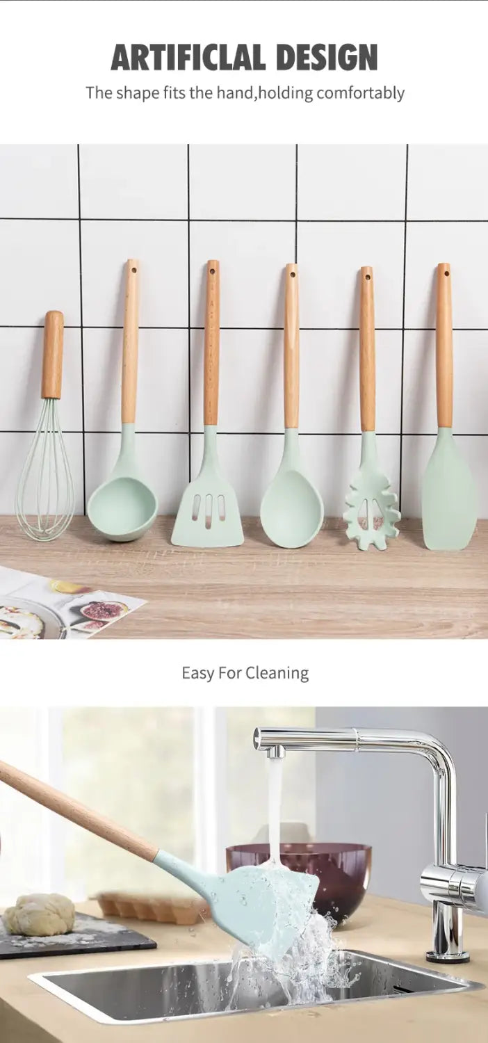 Set di utensili da cucina in silicone per la cucina accessori standard per strumenti da cucina antiaderenti