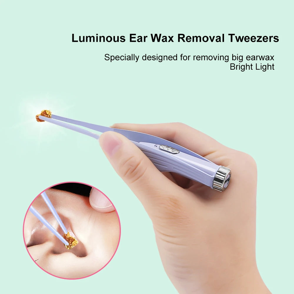 Rimozione Cerume Naso Pulisci Orecchie Clip Neonati Adulti Orecchie Naso Pulisci Pinzette Set Luce LED Plettro
