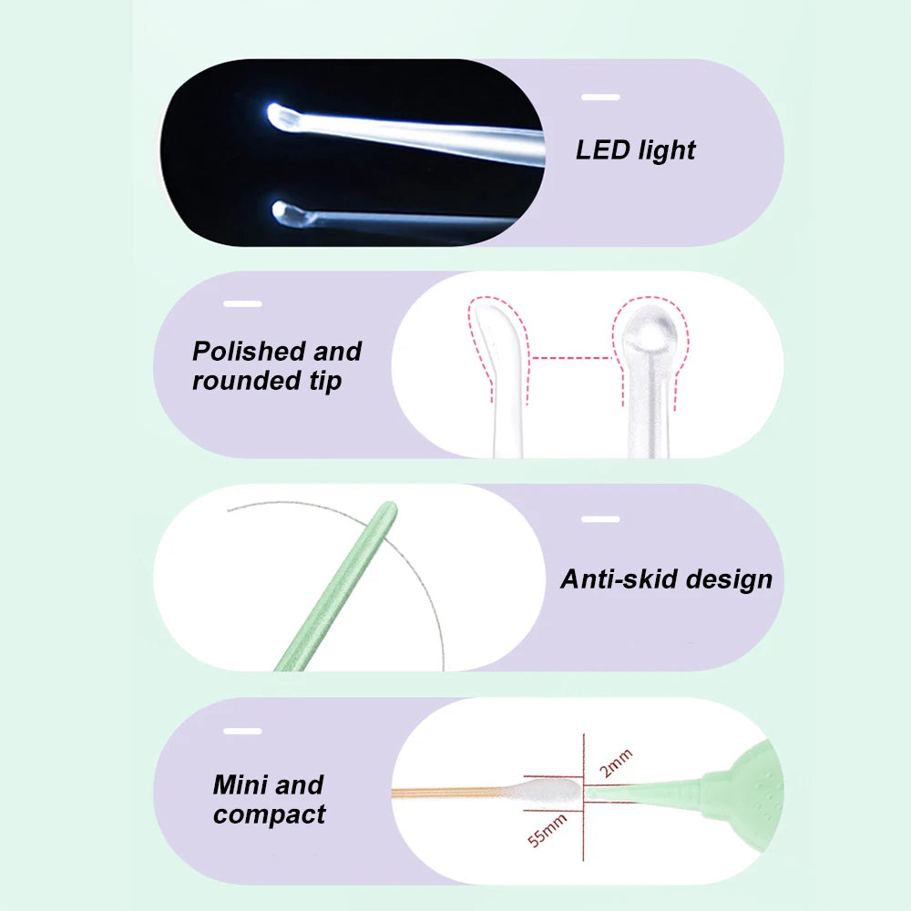 Rimozione Cerume Naso Pulisci Orecchie Clip Neonati Adulti Orecchie Naso Pulisci Pinzette Set Luce LED Plettro