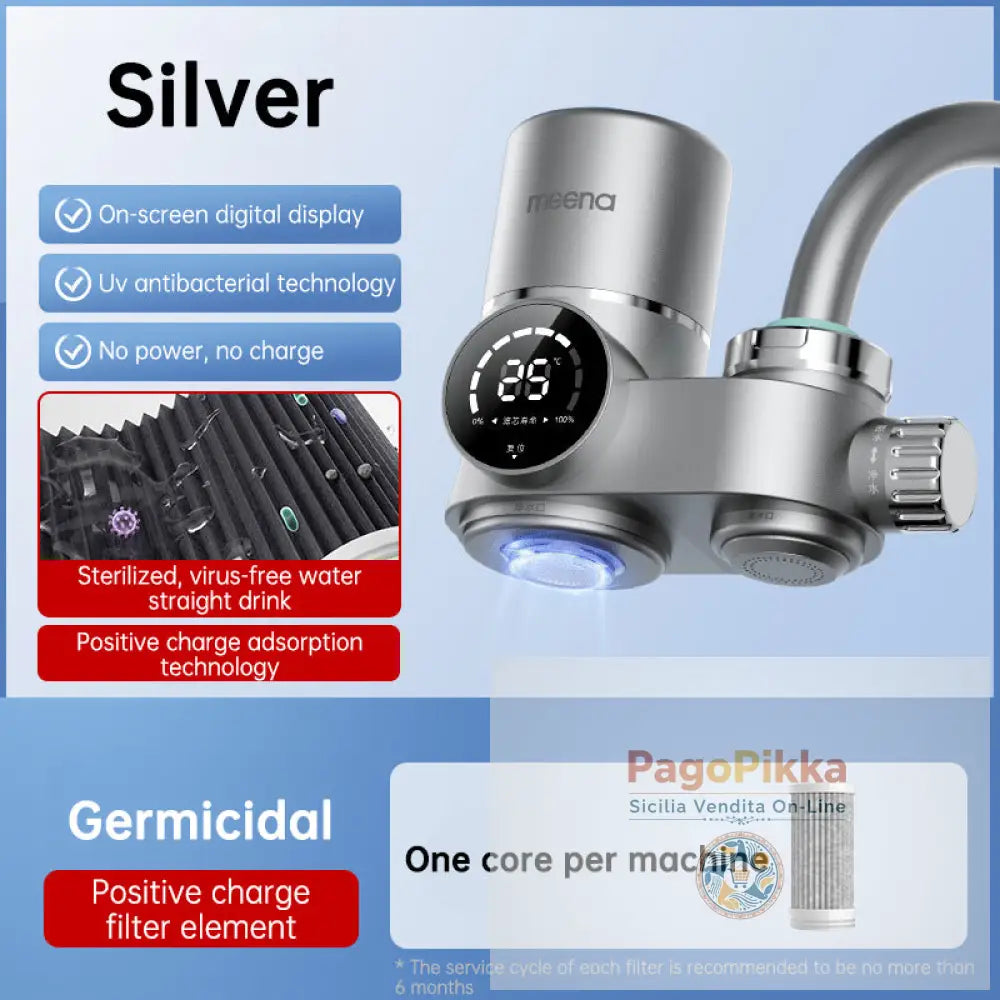 Acqua con display digitale intelligente rubinetto purificatore doccia rubinetto filtro per cucina - Silver Germicidal
